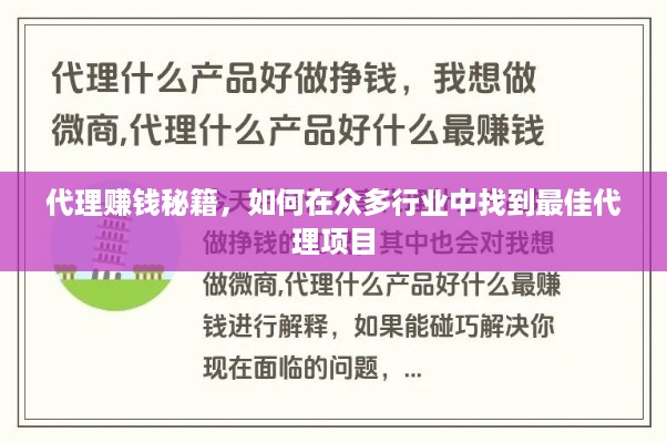 代理赚钱秘籍，如何在众多行业中找到最佳代理项目