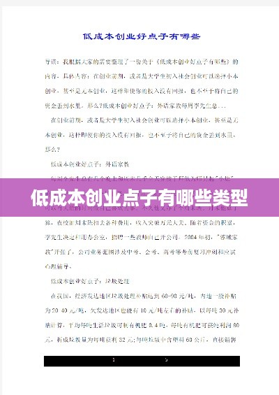 低成本创业点子有哪些类型