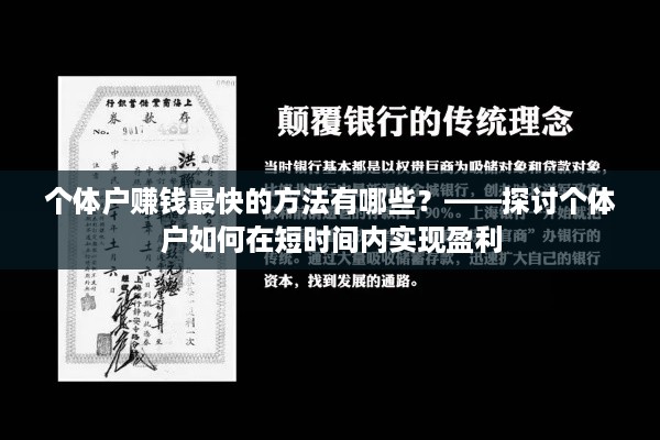 个体户赚钱最快的方法有哪些？——探讨个体户如何在短时间内实现盈利