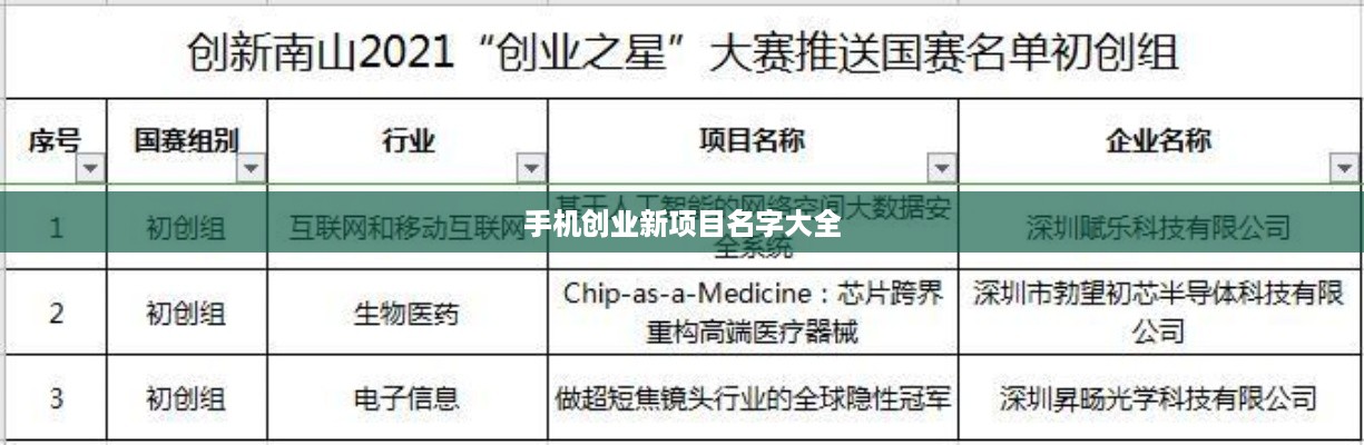 手机创业新项目名字大全