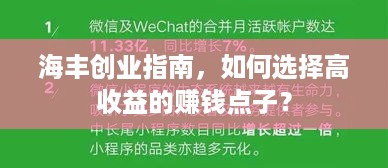 海丰创业指南，如何选择高收益的赚钱点子？