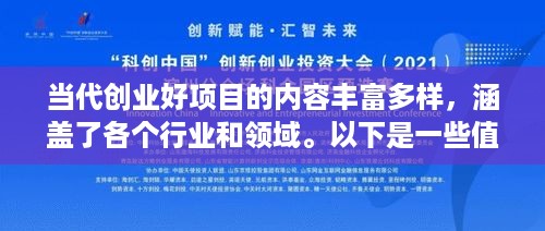 当代创业好项目的内容丰富多样，涵盖了各个行业和领域。以下是一些值得关注的创业项目