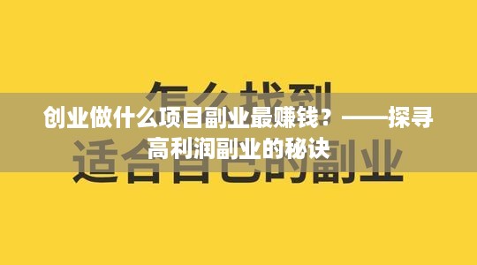 创业做什么项目副业最赚钱？——探寻高利润副业的秘诀