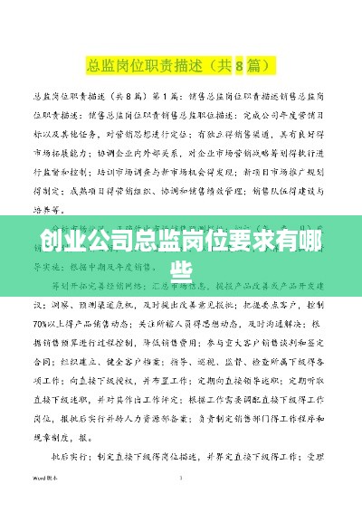 创业公司总监岗位要求有哪些