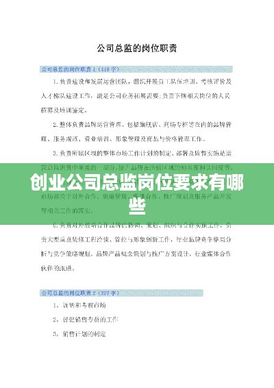 创业公司总监岗位要求有哪些