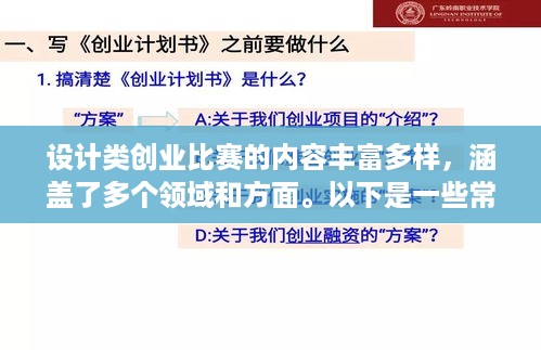 设计类创业比赛的内容丰富多样，涵盖了多个领域和方面。以下是一些常见的比赛内容