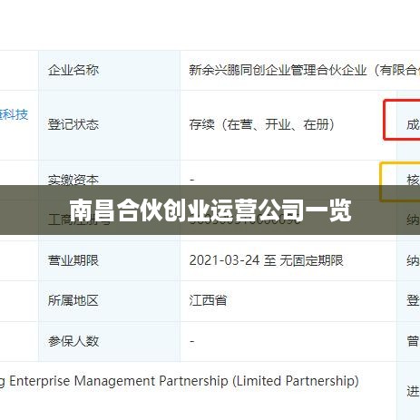 南昌合伙创业运营公司一览