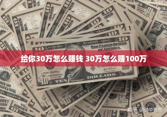 给你30万怎么赚钱 30万怎么赚100万