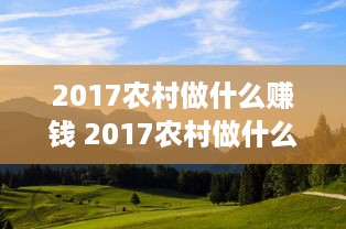 2017农村做什么赚钱 2017农村做什么赚钱多